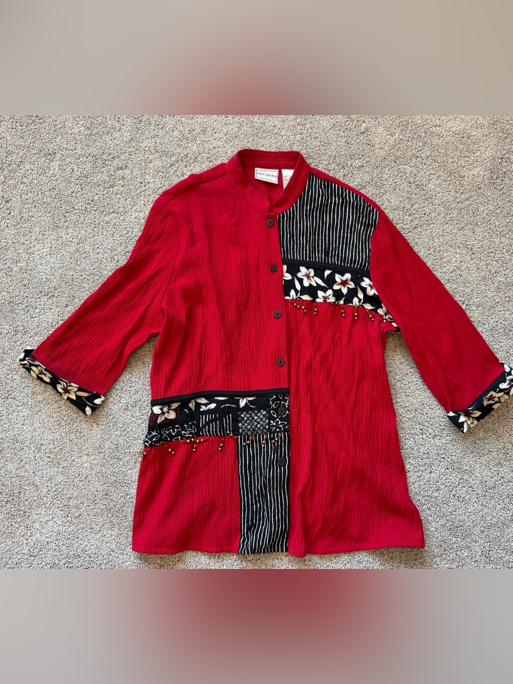 Women’s Vintage Napa Valley Patchwork Beaded Button Down Blouse- Size Medium